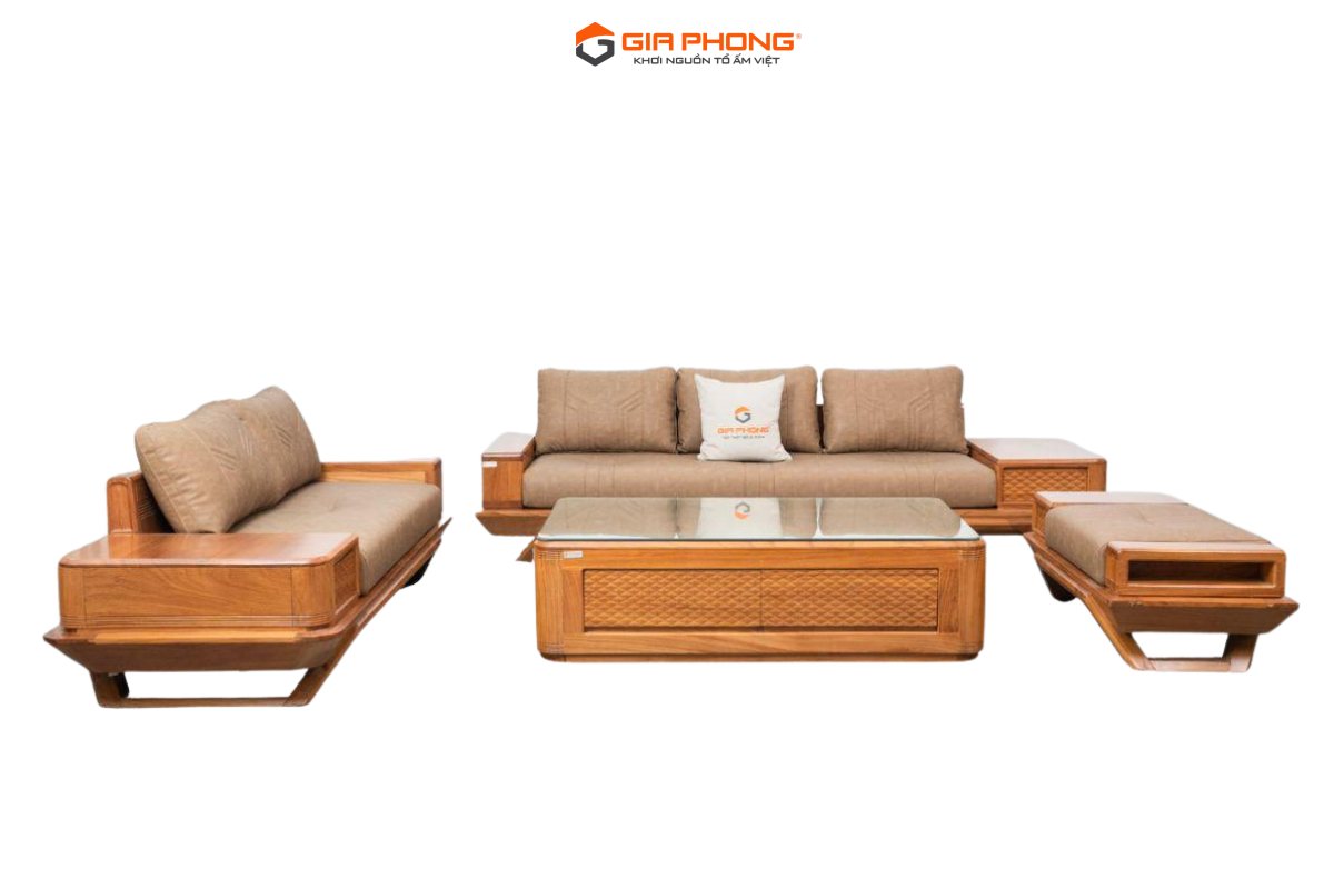 Bàn khách gỗ gõ chân thuyền caro văng BKKN01-V
