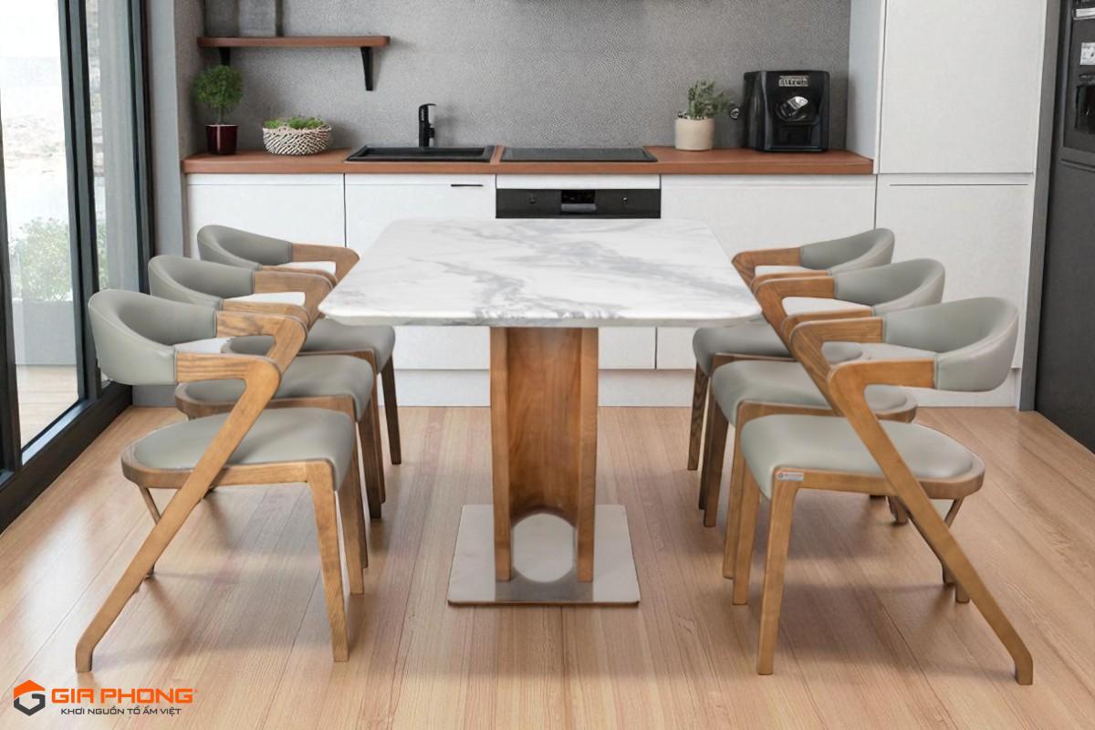 Bàn ăn hương xám phun mun 1m6 - Ghế hương xám phun mun bọc da 2