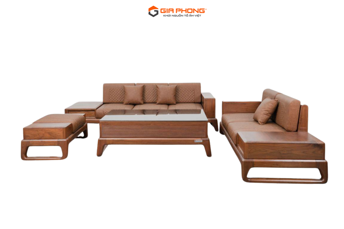 Sofa gỗ óc chó chân quỳ văng BKTS-01OC