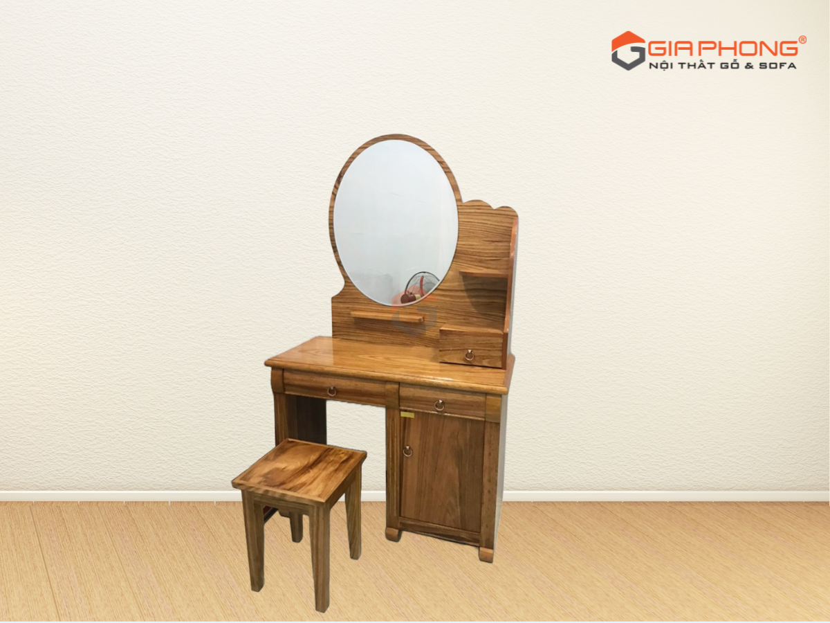 Bàn Phấn Gỗ Hương Xám BP003-OVAL